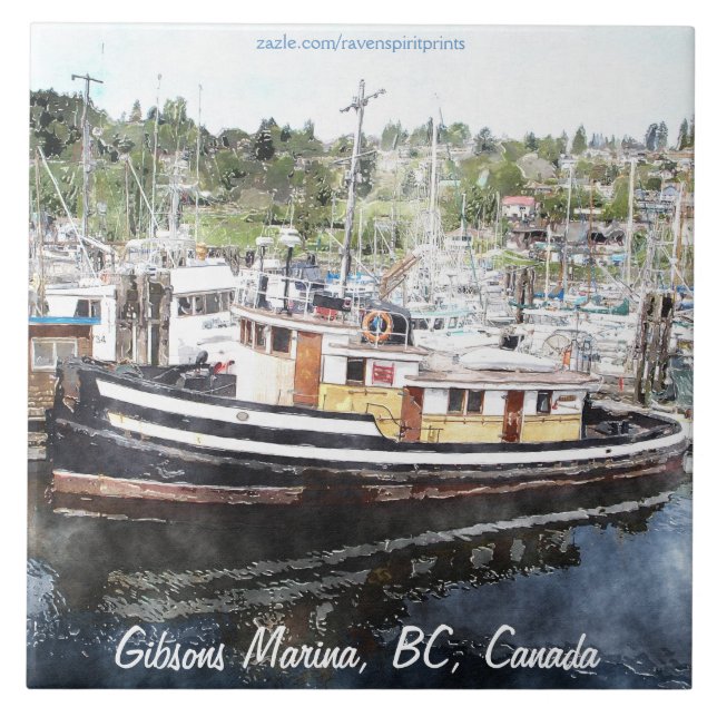 Azulejo Barco de remolque de pesca 5 acuarela Art 6" mosai (Frente)