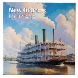 Azulejo Barco de vapor de Nueva Orleans en el río