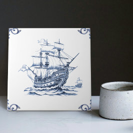 Azulejo Barco de vela Delft Blue Dutch Style Frigate