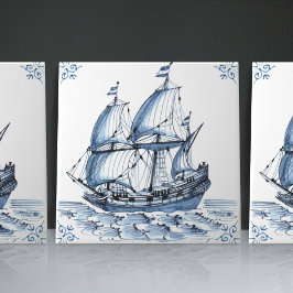 Azulejo Barco de vela Delft Blue Dutch Style Frigate