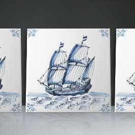 Azulejo Barco de vela Delft Blue Dutch Style Frigate