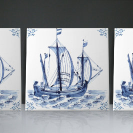Azulejo Barco de vela Delft Blue Dutch Style Frigate