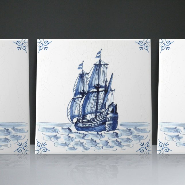 Azulejo Barco de vela Delft Blue Dutch Style Frigate (Subido por el creador)