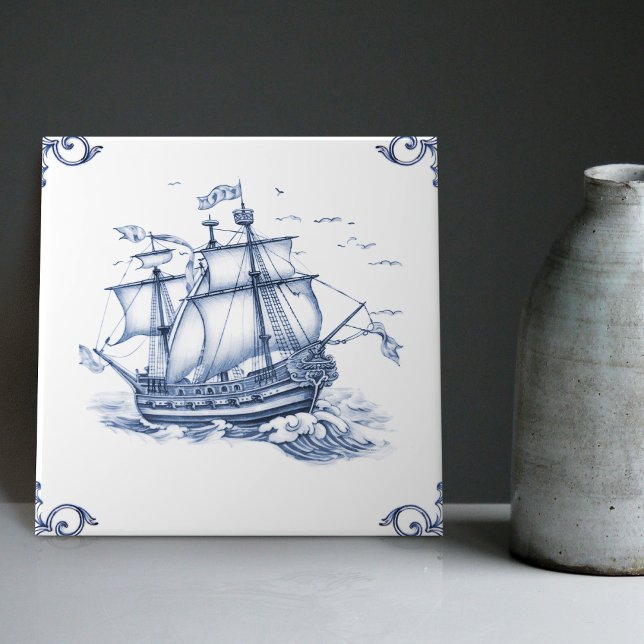 Azulejo Barco de vela Delft Blue Dutch Style Frigate (Subido por el creador)