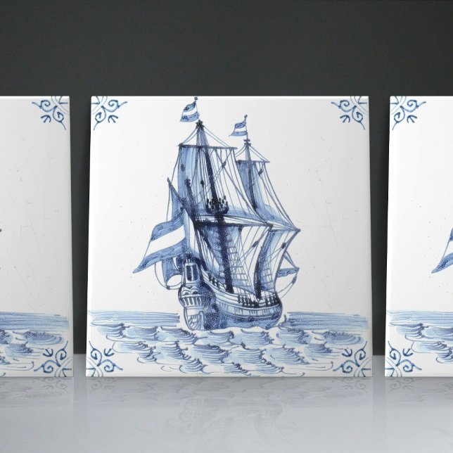 Azulejo Barco de vela Delft Blue Dutch Style Frigate (Subido por el creador)