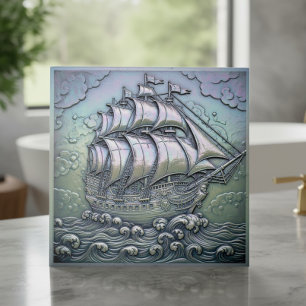 Azulejo Barco de Vela Metálico Irisado ID1223