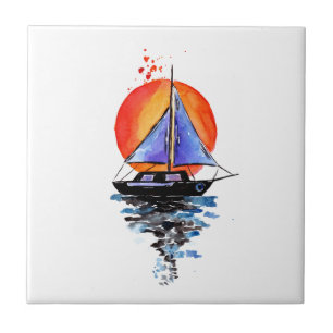 Azulejo Barco de velas moradas