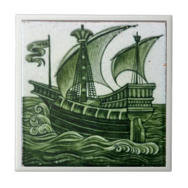 Azulejo Barco De William * De Morgan Green Eggshell |