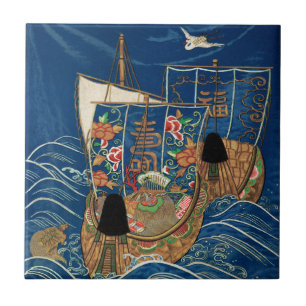 Azulejo Barco del Tesoro Afortunado Japonés Vintage G.A. A