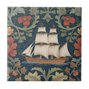 Azulejo Barco estilo William Morris barco náutico marítimo