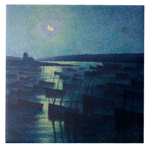 Azulejo Barcos de pesca a la luz de la luna (Camaret, Fran