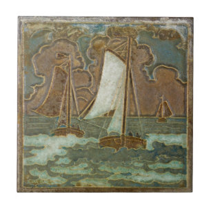 Azulejo Barcos de vela en el océano Náutico Arte de épo