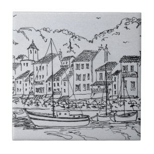 Azulejo Barcos de vela en el puerto Cassis, Francia