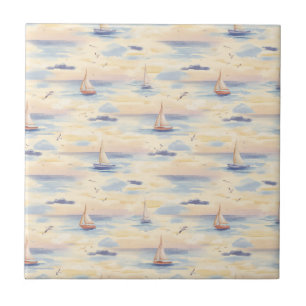 Azulejo Barcos de vela soñadores patrón de acuarela del oc