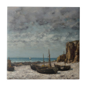 Azulejo Barcos en una playa, Étretat - Gustave Courbet