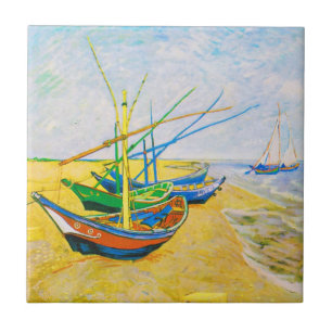 Azulejo Barcos pesqueros en la playa de Saintes-Maries