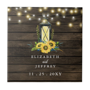 Azulejo Barn Wood String ilumina a Sunflowers Boda