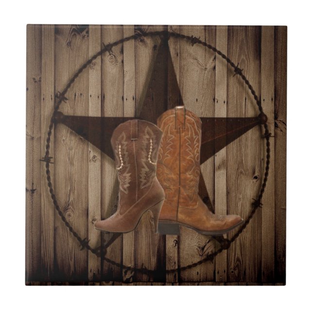 Azulejo Barn Wood Texas Star botas de vaquero del país occ (Frente)