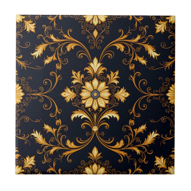 Azulejo "Barockes Ornament-Muster in Gold und Schwarz" Dec (Frente)