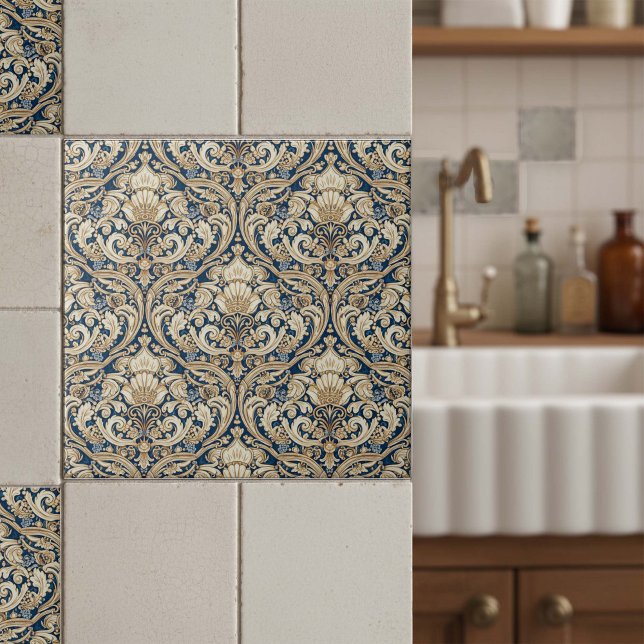 Azulejo Baroque Acanthus Swirls Pat#3 Blue Gold ID1194 (Subido por el creador)