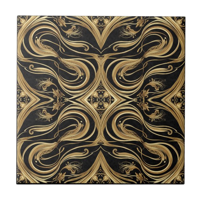 Azulejo Baroque Black and Gold Swirling Ornate Pattern (Frente)