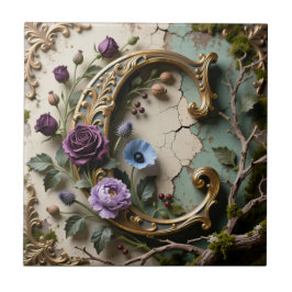 Azulejo Baroque Gold Patina Letter C Monogram