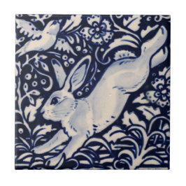 Azulejo Barrera floral de conejo blanco azul Chinoiserie c