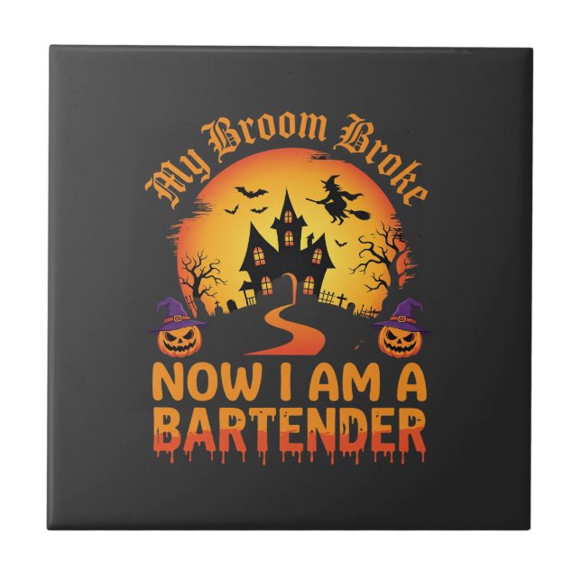 Azulejo Bartender de Halloween Casa Embrujada Bruja Calaba (Frente)