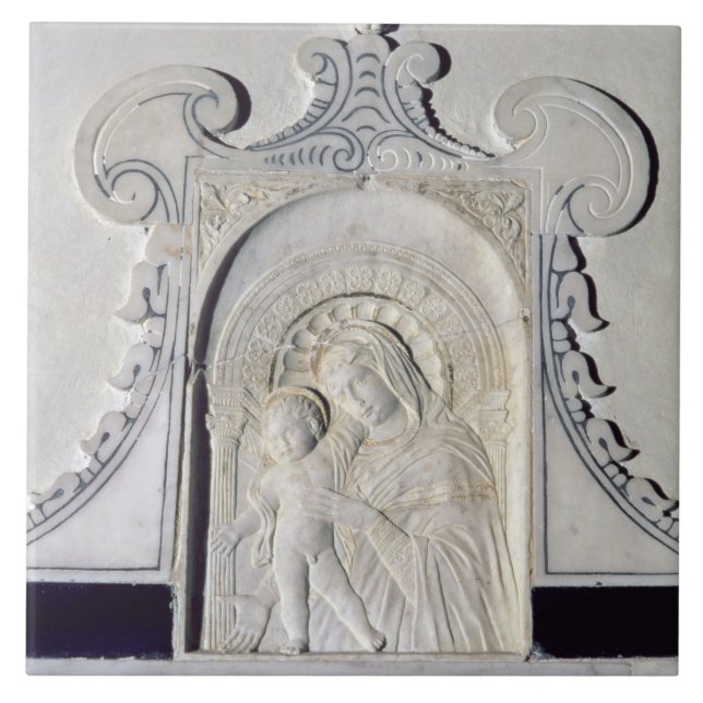 Azulejo Bas-alivio de Madonna y de un niño (mármol) (Frente)
