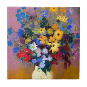 Azulejo Base blanca con flores Odilon Redon