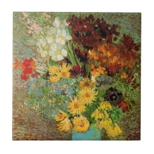 Azulejo Base con daisies y anémonas de Vincent van Gogh