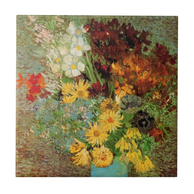 Azulejo Base con daisies y anémonas de Vincent van Gogh (Frente)