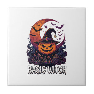 Azulejo Básica Bruja de Halloween Calabaza Luna Creciente