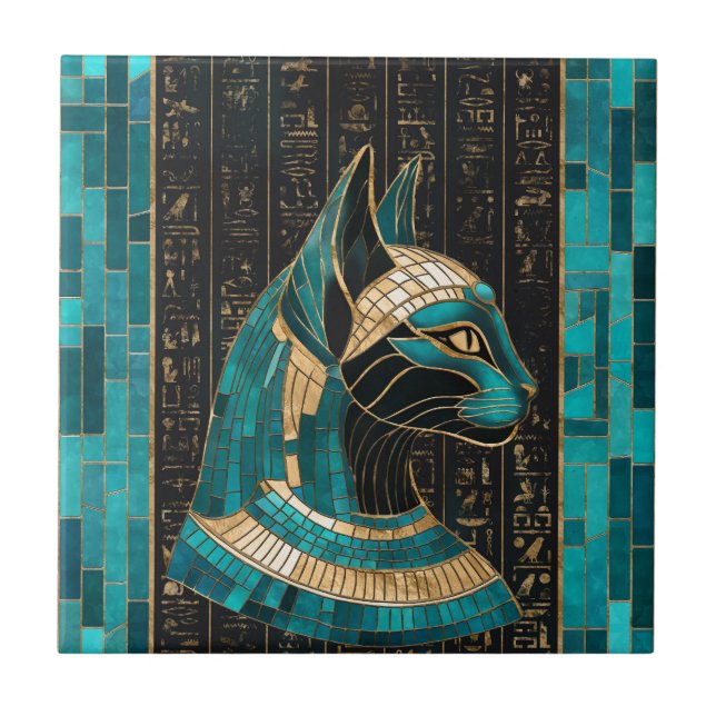Azulejo Bastet de diosa gata egipcia -arte mosaico (Frente)