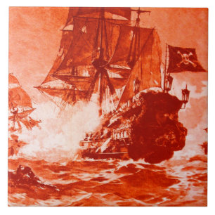 Azulejo BATALLA DE BARCO PIRATA EN rojo