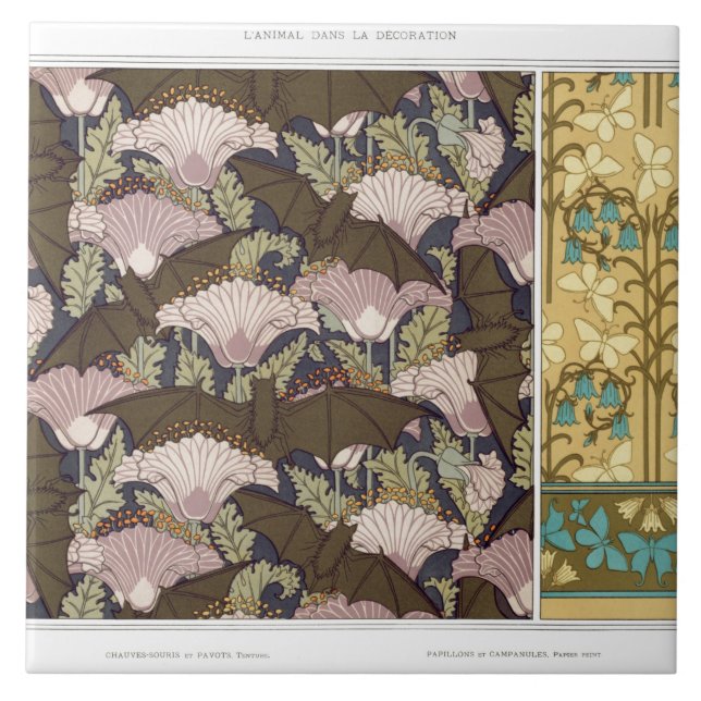 Azulejo Bates Art Nouveau y campanulas, arte textil floral (Frente)