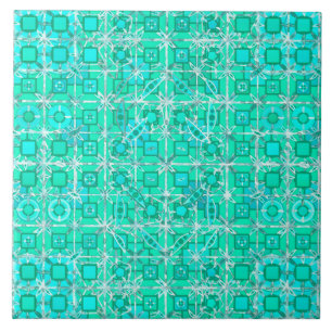 Azulejo Batik tribal - aqua y turquesa con blanco