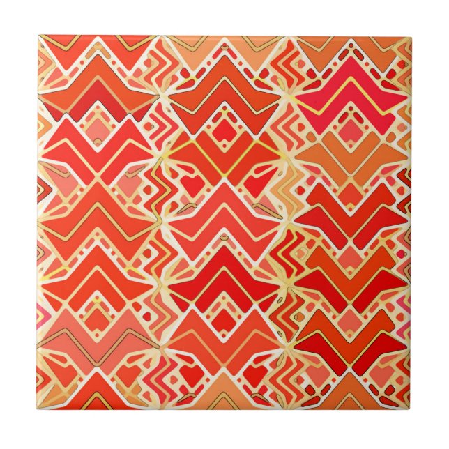 Azulejo Batik tribal en mandarín y Naranja ligero (Frente)