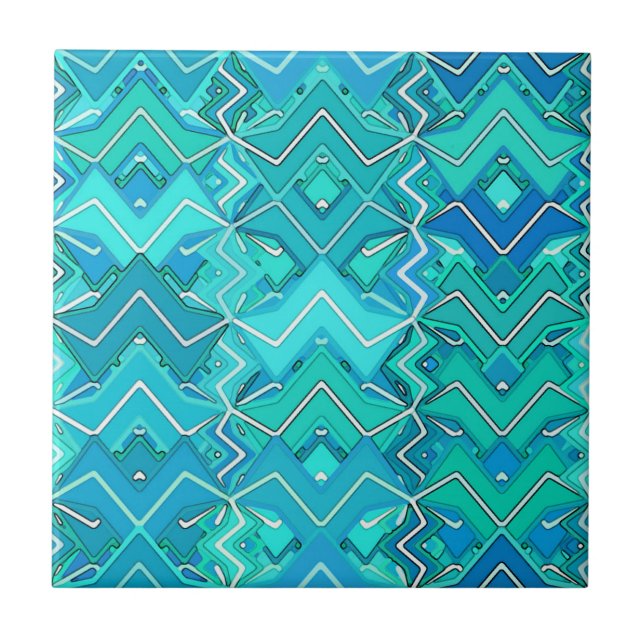 Azulejo Batik tribal en turquesa, aqua y Verde azulado (Frente)