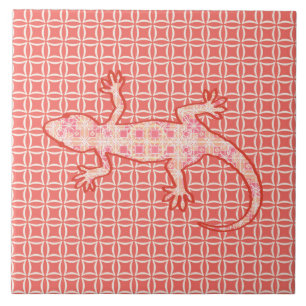Azulejo batik tribal Gecko - rosa de coral y crema