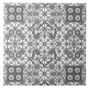 Azulejo Batik tribal - gris, negro y blanco