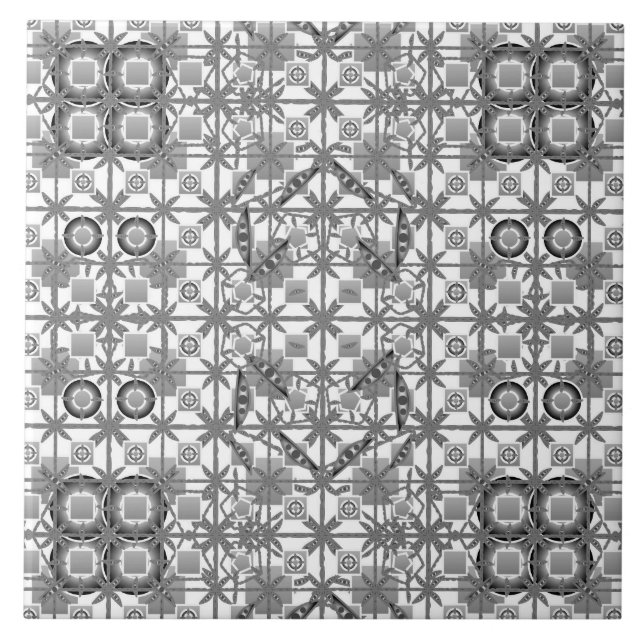 Azulejo Batik tribal - gris, negro y blanco (Frente)