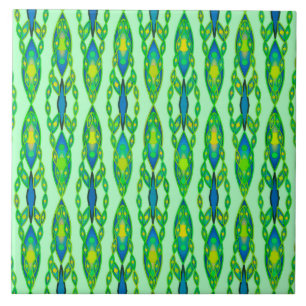 Azulejo Batik tribal - Moneda, verde esmeralda y azul