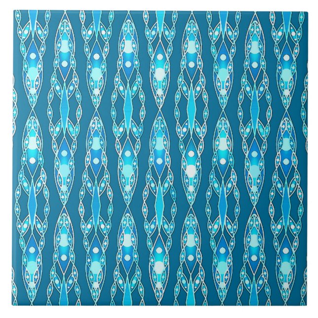 Azulejo Batik tribal - Ocean Blue y Aqua (Frente)