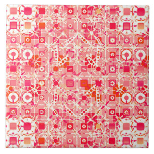 Azulejo Batik tribal - rosa coral, naranja de coral y crem