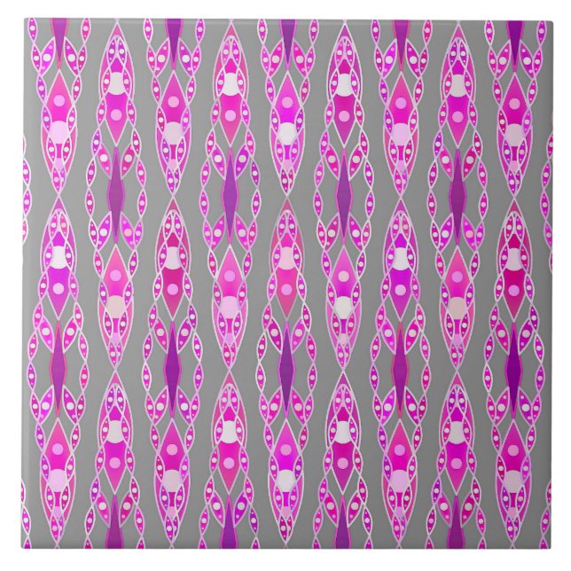 Azulejo Batik Tribal - Rosa Fucsia, Violeta y Gris (Frente)