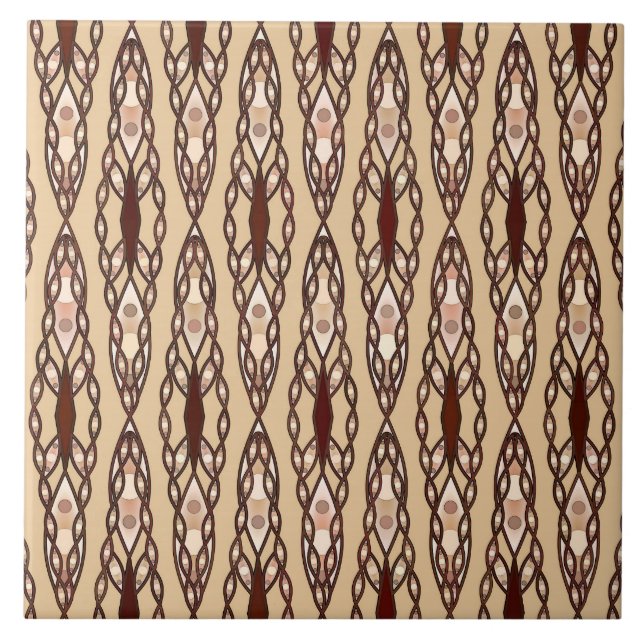 Azulejo Batik tribal - Tan, marrón oscuro y crema (Frente)