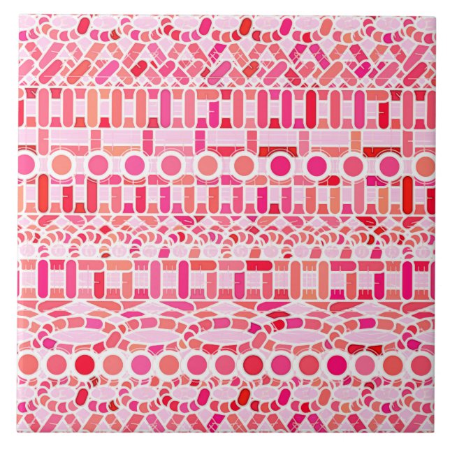 Azulejo Batik tribal - tonos rosa y coral (Frente)