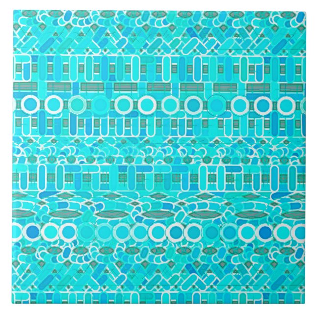 Azulejo Batik tribal - turquesa, aguamarina y gris (Frente)