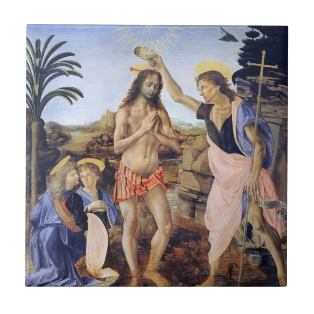 Azulejo Bautismo de Cristo por Verrocchio, Leonardo da Vin (Frente)